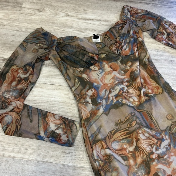 Windsor Romantic Renaissance All Over Mural Print Off The Shoulder Bodycon Dress - Picture 2 of 11